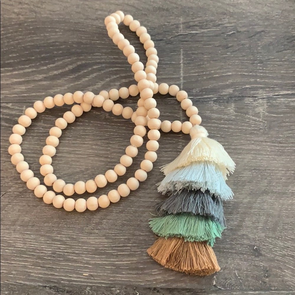 Boutique long beaded necklace with tassel